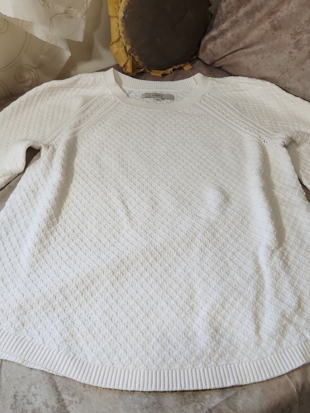 LOFT Cream Cable-Knit Crew Neck Sweater